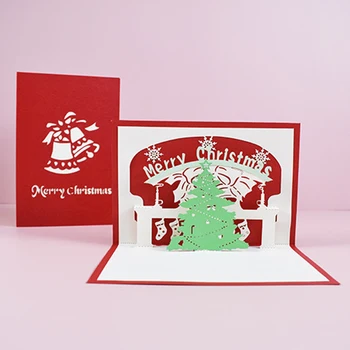  3D Изскачащи Коледни Поздравителни Картички Празнични Картички с Плик Коледна Украса Коледен Орнамент Коледен Празник Фестивали Подарък
