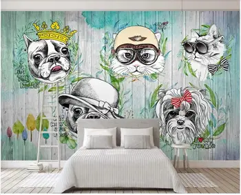  3d стенописи тапети за хола Рисованные животни котка и куче карикатура начало декор снимка тапети за стени d 3