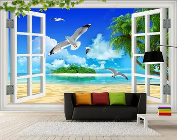  3d фото тапети по поръчка стенопис синьо небе и бели облаци морето плаж кокосова палма начало декор спалня тапети за стени 3d