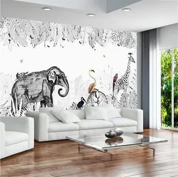  Bacal custom 3D проста ръчно рисувани ретро слон, жираф Европейски 3d тапети, стенни рисувани ТЕЛЕВИЗИЯ фон на стената