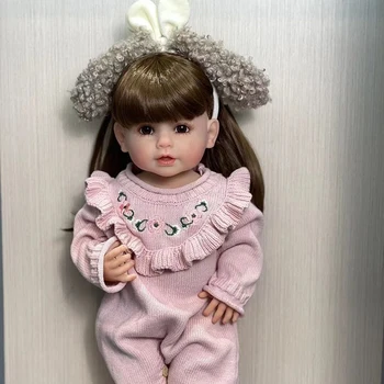  NPK 55 СМ Реалистичен Пълно Тяло Мек Силикон, Винил Возрожденный Бебе Момиче Кукла в Реалистичен Истински Дете с Перука с Дълга Коса за Момичета Подарък