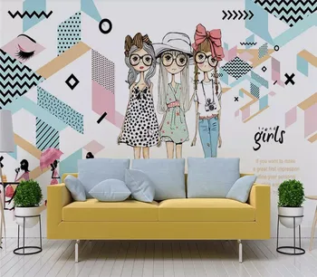  Модерен момиче градски геометричен минималистичен фон на стената професионален производител на стенни тапети по поръчка плакат снимка на стена