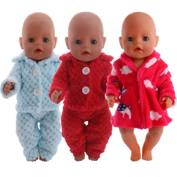  Плюшен пижама, нощница, подходящи за зимата на топло костюм за американската кукла 18 инча и новородено бебе 43 см, нашето поколение, дрехи за кукли