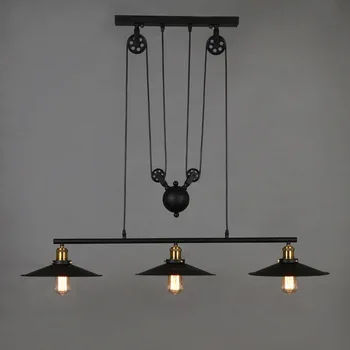  Промишлени Ретро Черни LED висящи лампи Желязо lift творчески окачен лампа за спални, кабинет, хол, окачена лампа
