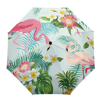  Фламинго, Тропически Цветя Чадър От Дъжд Сгъваем Чадър От Слънцето Открит Слънцезащитен Крем Анти-UV Чадър Женски Мъжки Чадъри